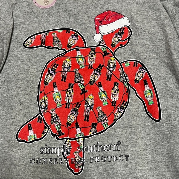 SIMPLY SOUTHERN Conserve & Protect Turtle Christmas Long Sleeve Gray T-shirt Med - Picture 1 of 10